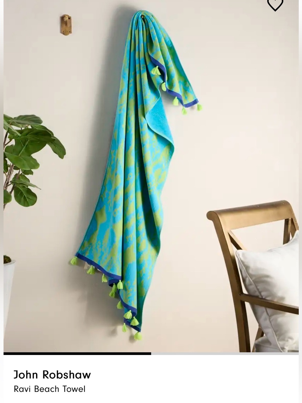 NWT John Robshaw Twl Peacock Turkish Cotton SET OF TWO Beach Towels Tassel Hem
